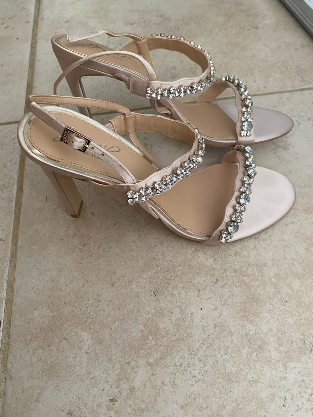 Badgley Mischka Blush Crystal-Embellished Satin Heels